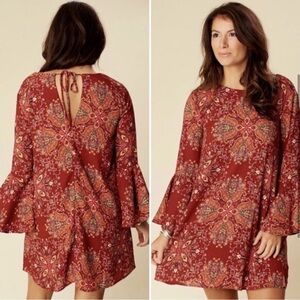 Altar'd State Satori Red Paisley Long Sleeve Dress Medium